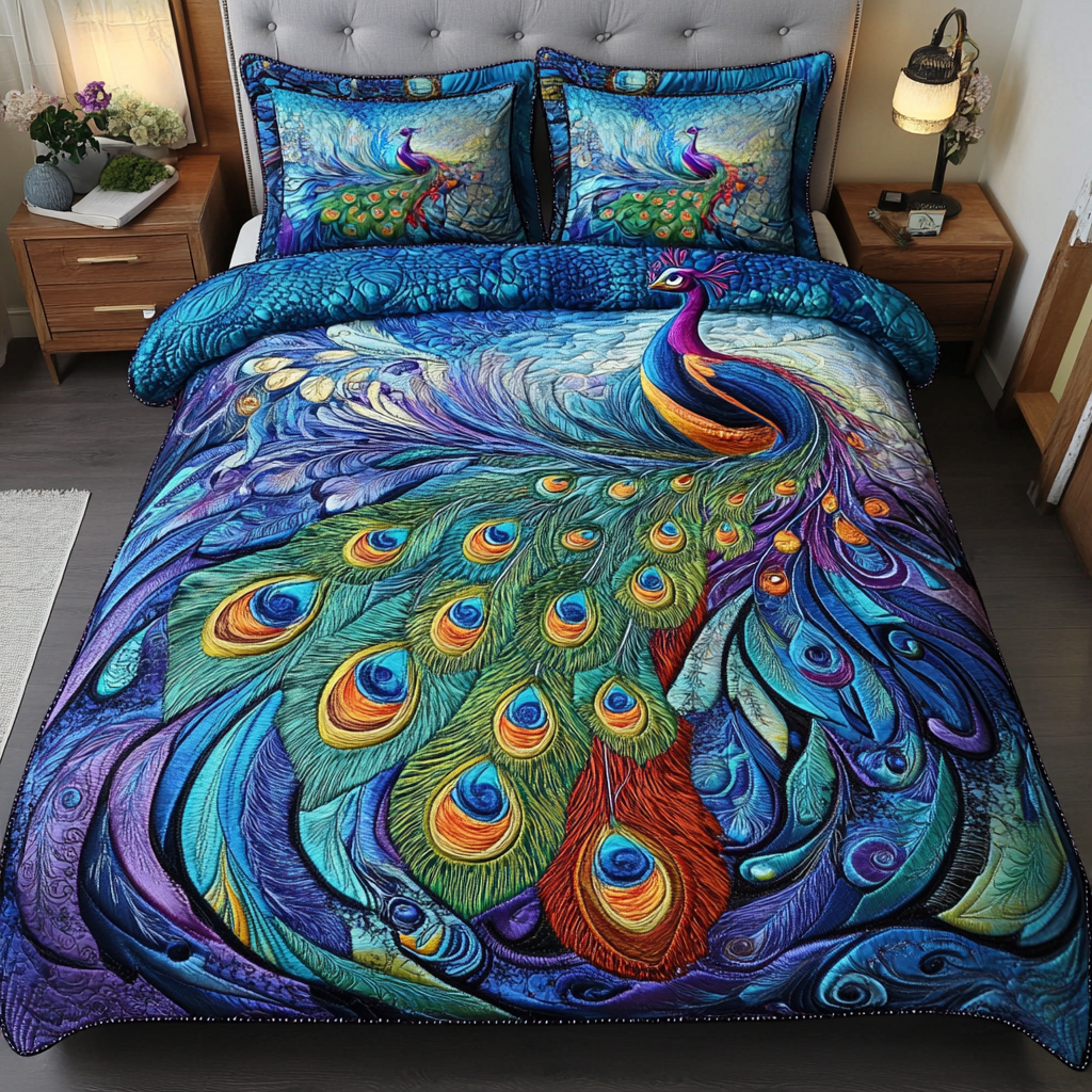 Majestic Plumes 3-Piece Quilted Bedding Set - Single (59" x 70")