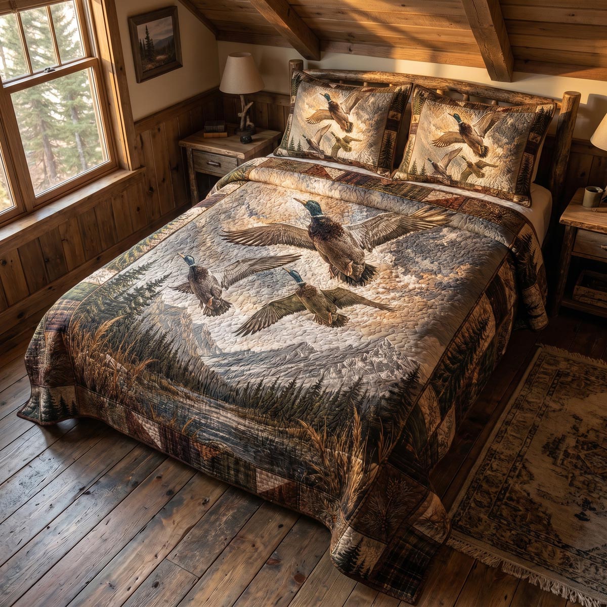 Mallard Duck 3-Piece Quilted Bedding Set - Single (59" x 70")