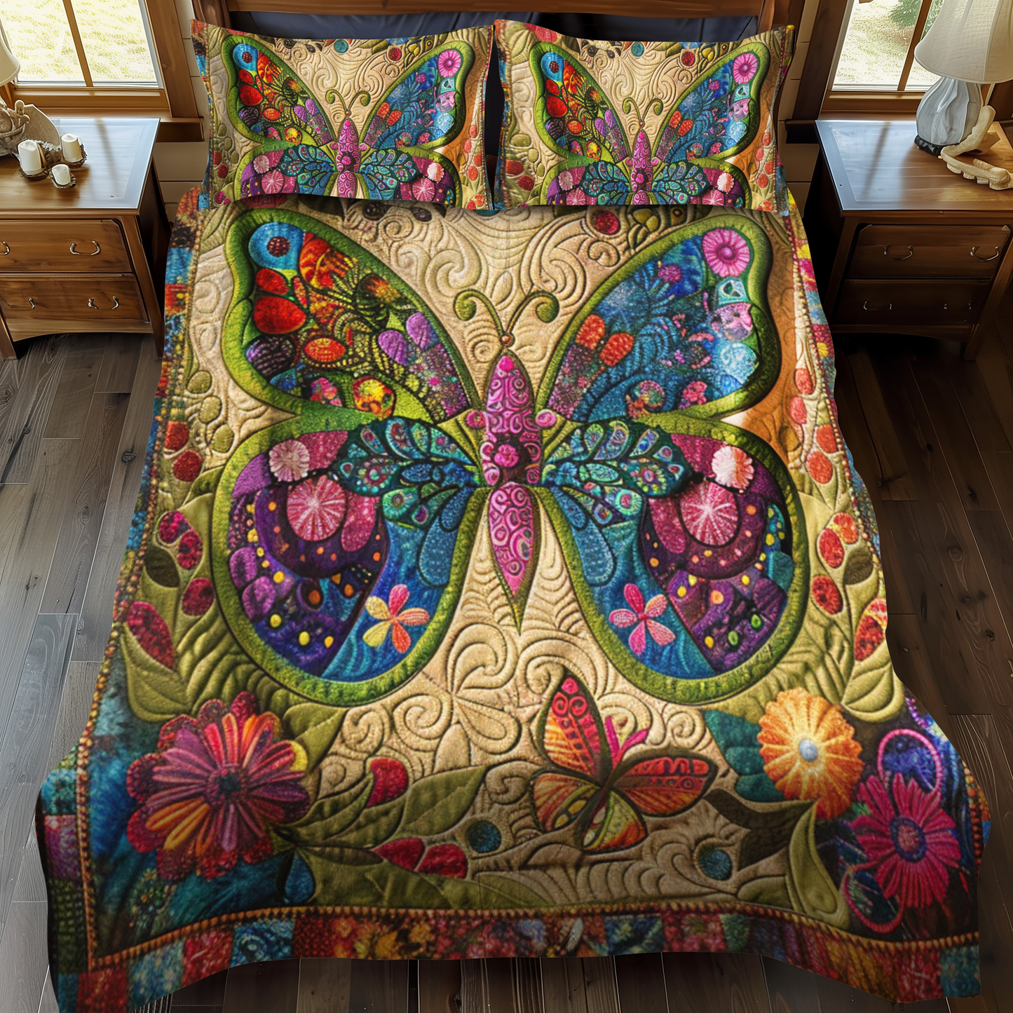 Mandala Butterflies 3-Piece Quilted Bedding Set - Single (59" x 70")