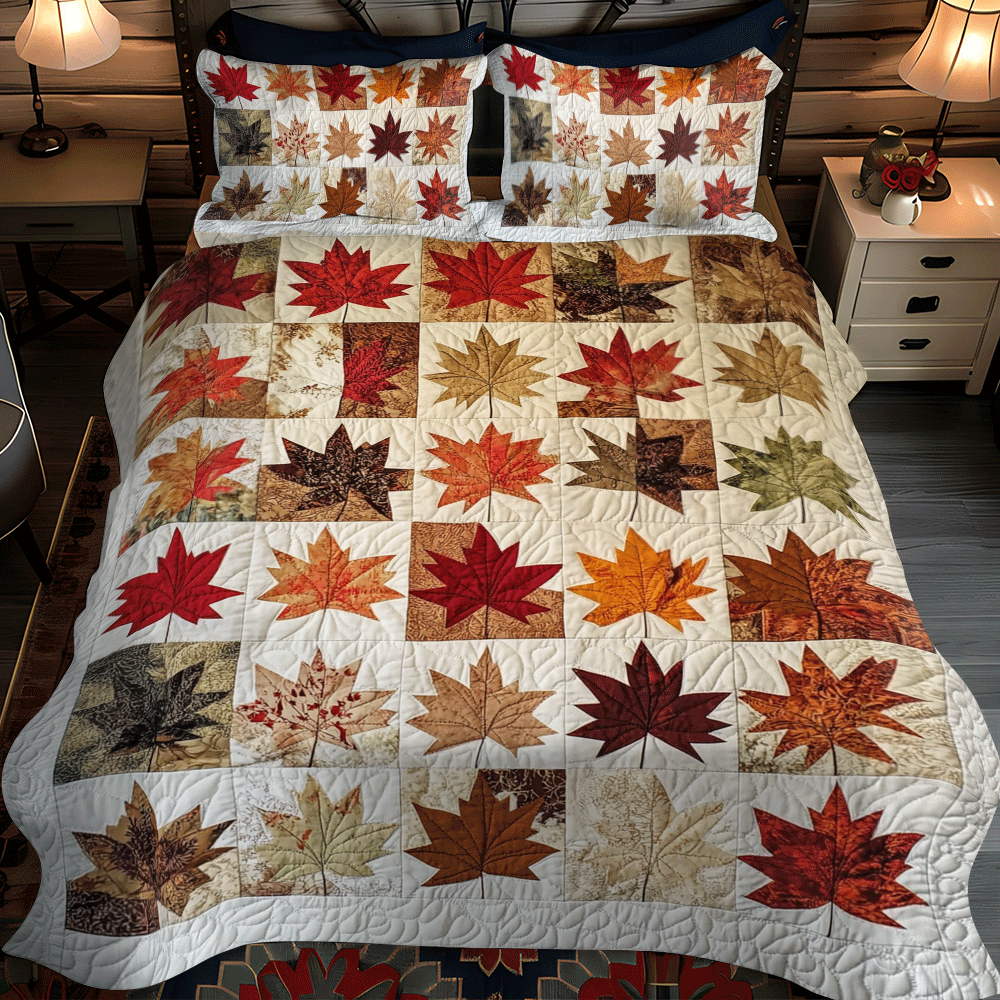 Maple Leaves Fall 3-Piece Quilted Bedding Set - Single (59" x 70")