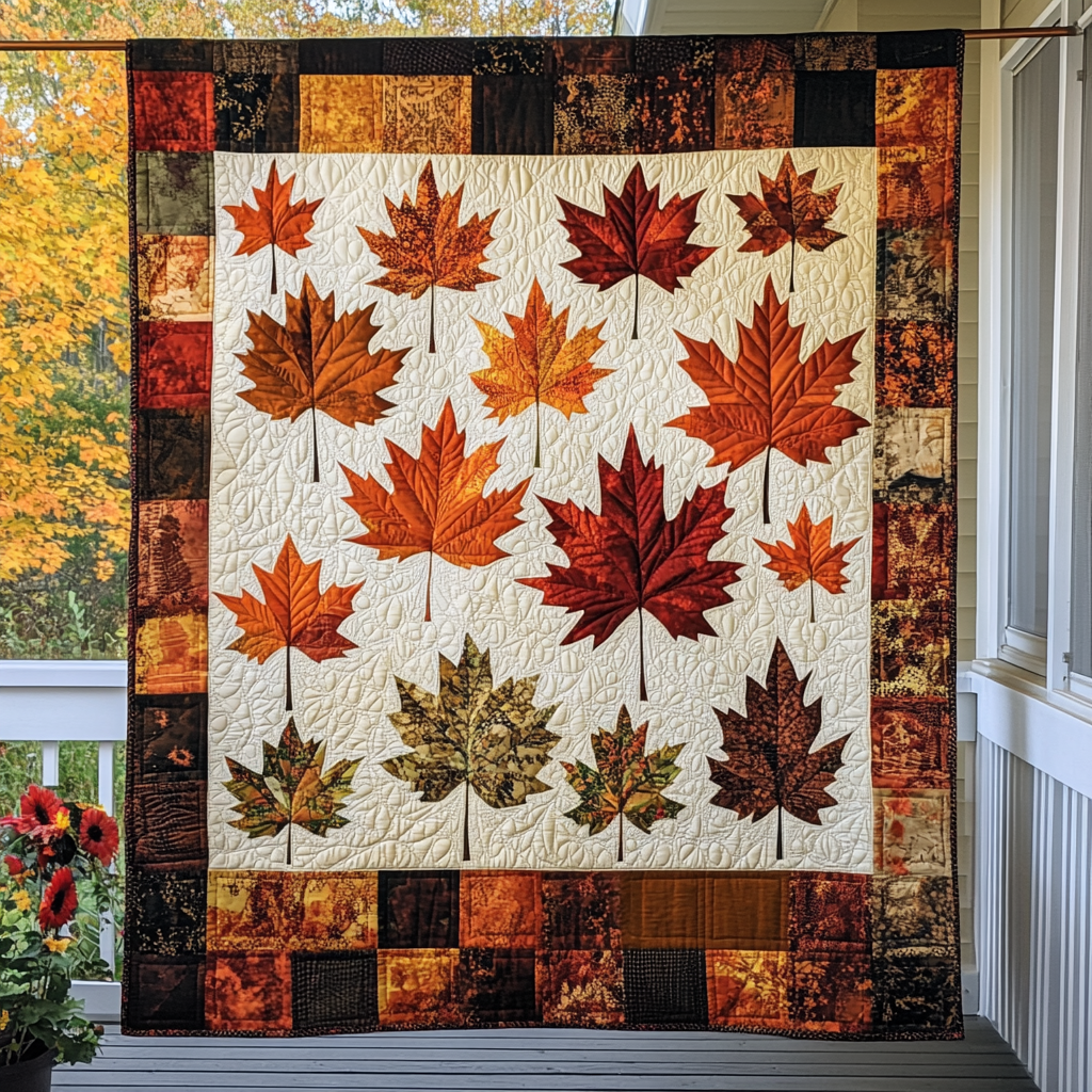 Maple Leaves Fall Quilted Blanket - Throw (55" x 60")