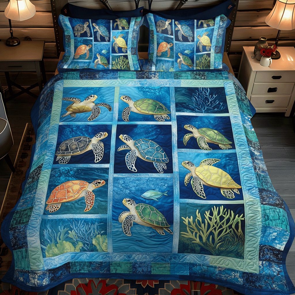 Marine Harmony 3-Piece Quilted Bedding Set - Single (59" x 70")