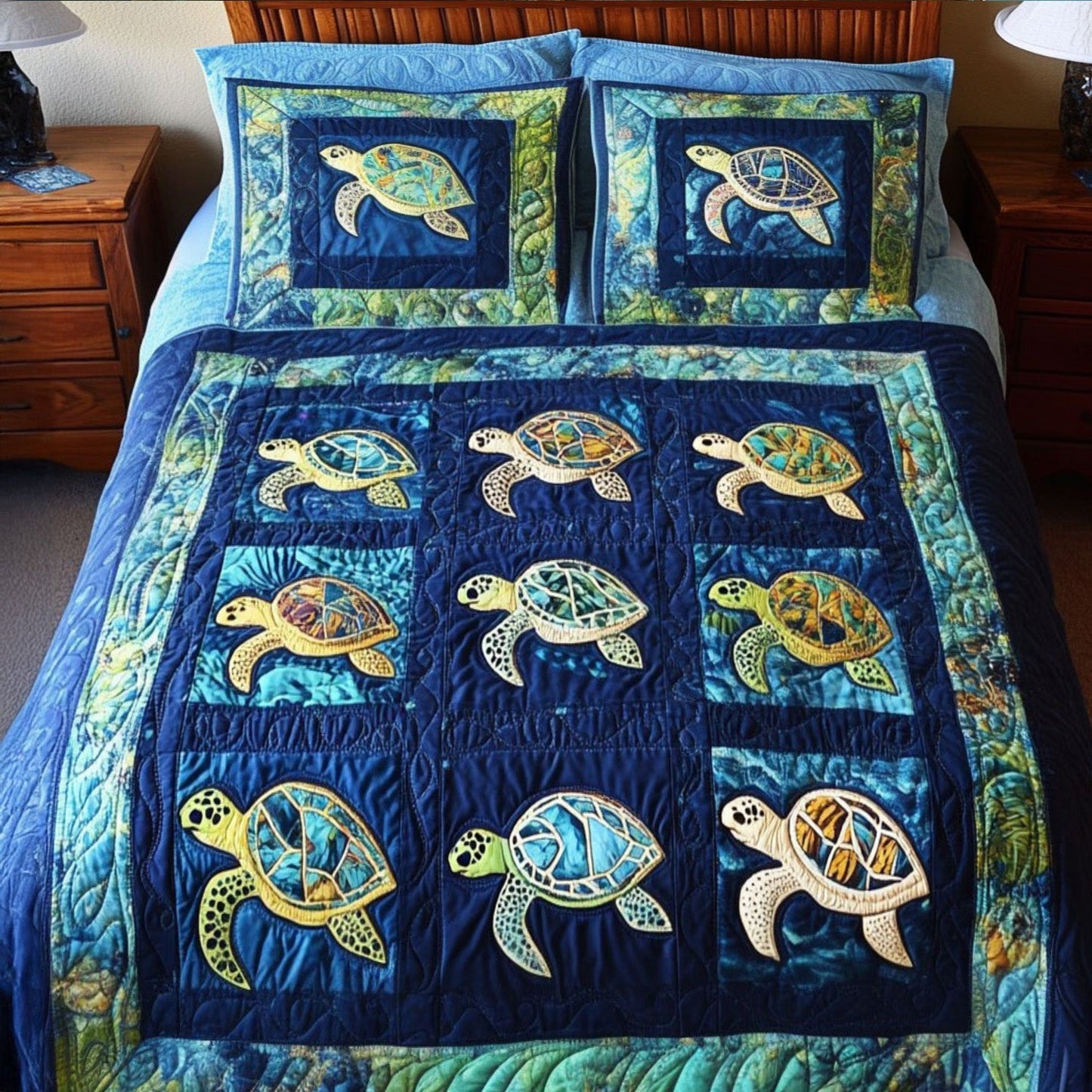 Marine Oasis 3-Piece Quilted Bedding Set - Single (59" x 70")