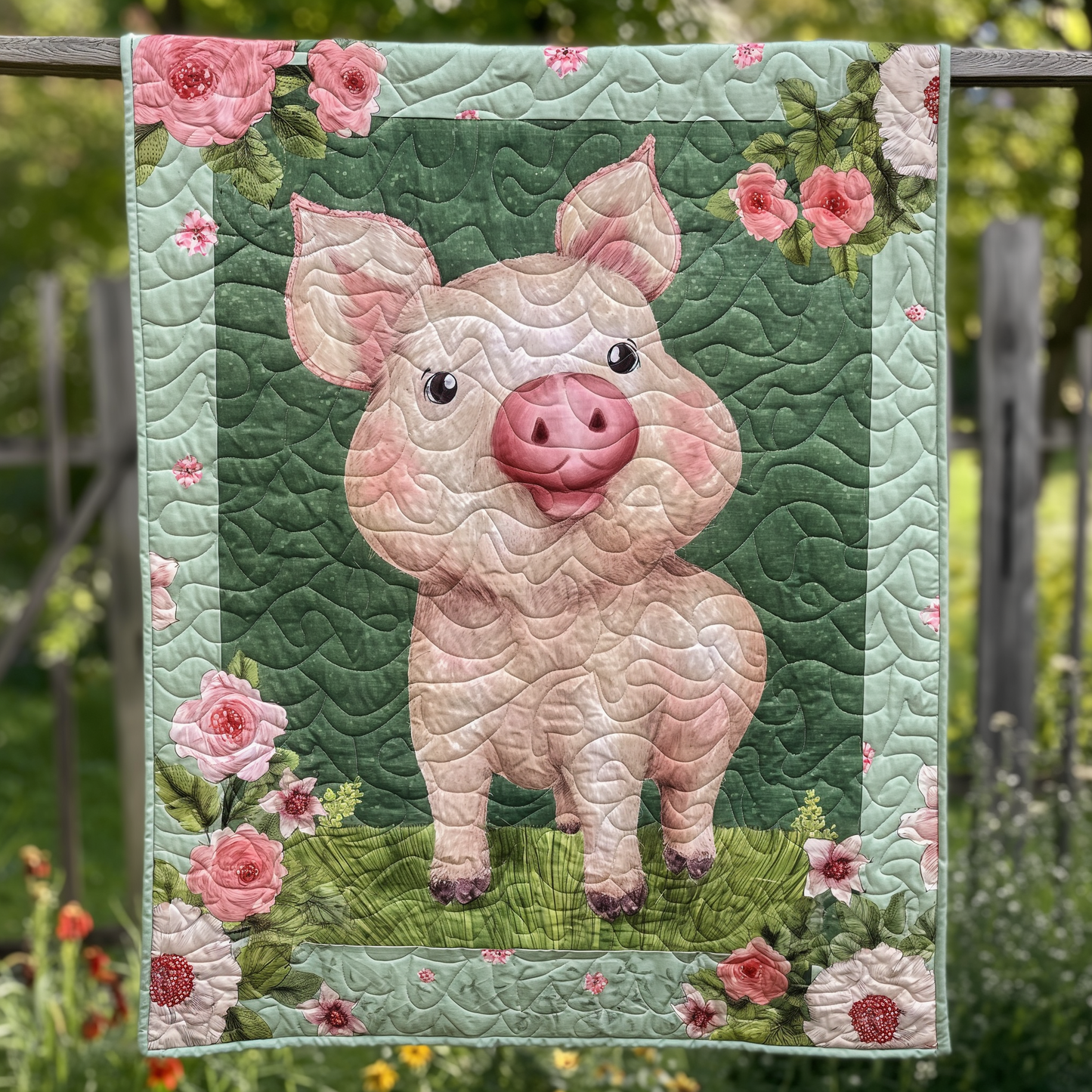 Meadow Breeze Pig Quilted Blanket - Throw (55" x 60")