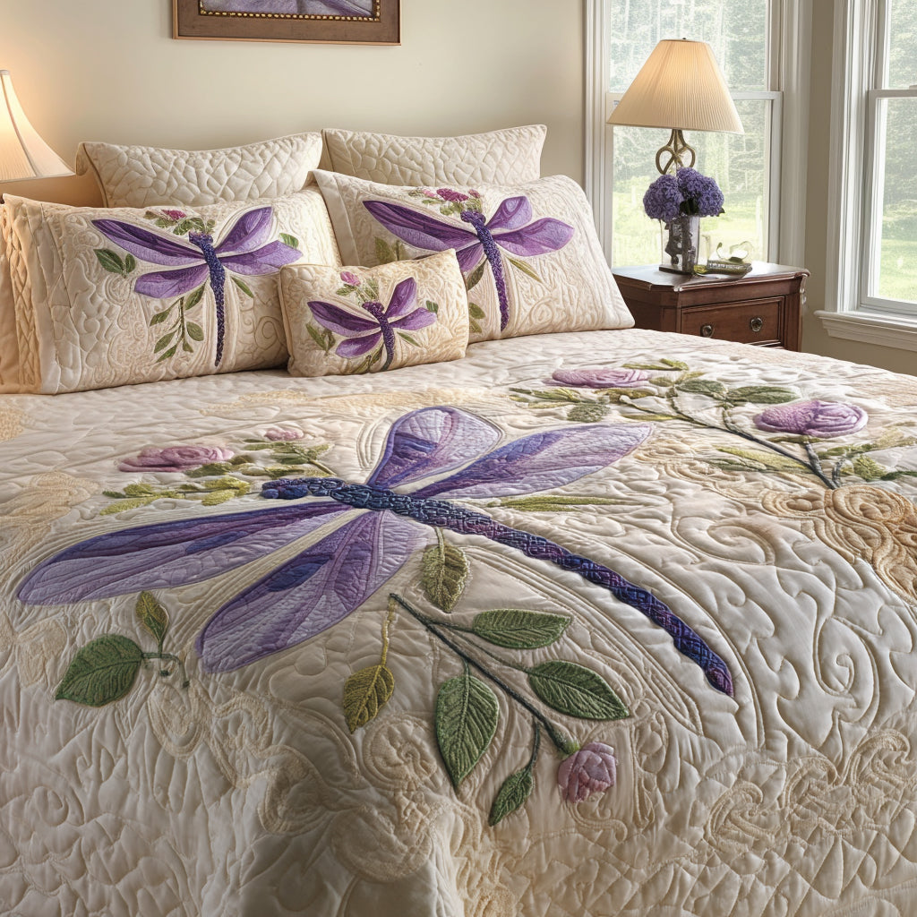 Meadow Dragonfly 3-Piece Quilted Bedding Set - Single (59" x 70")