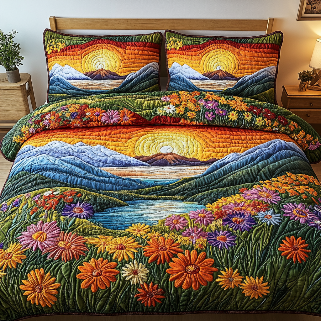 Meadow Glow 3-Piece Quilted Bedding Set - Single (59" x 70")