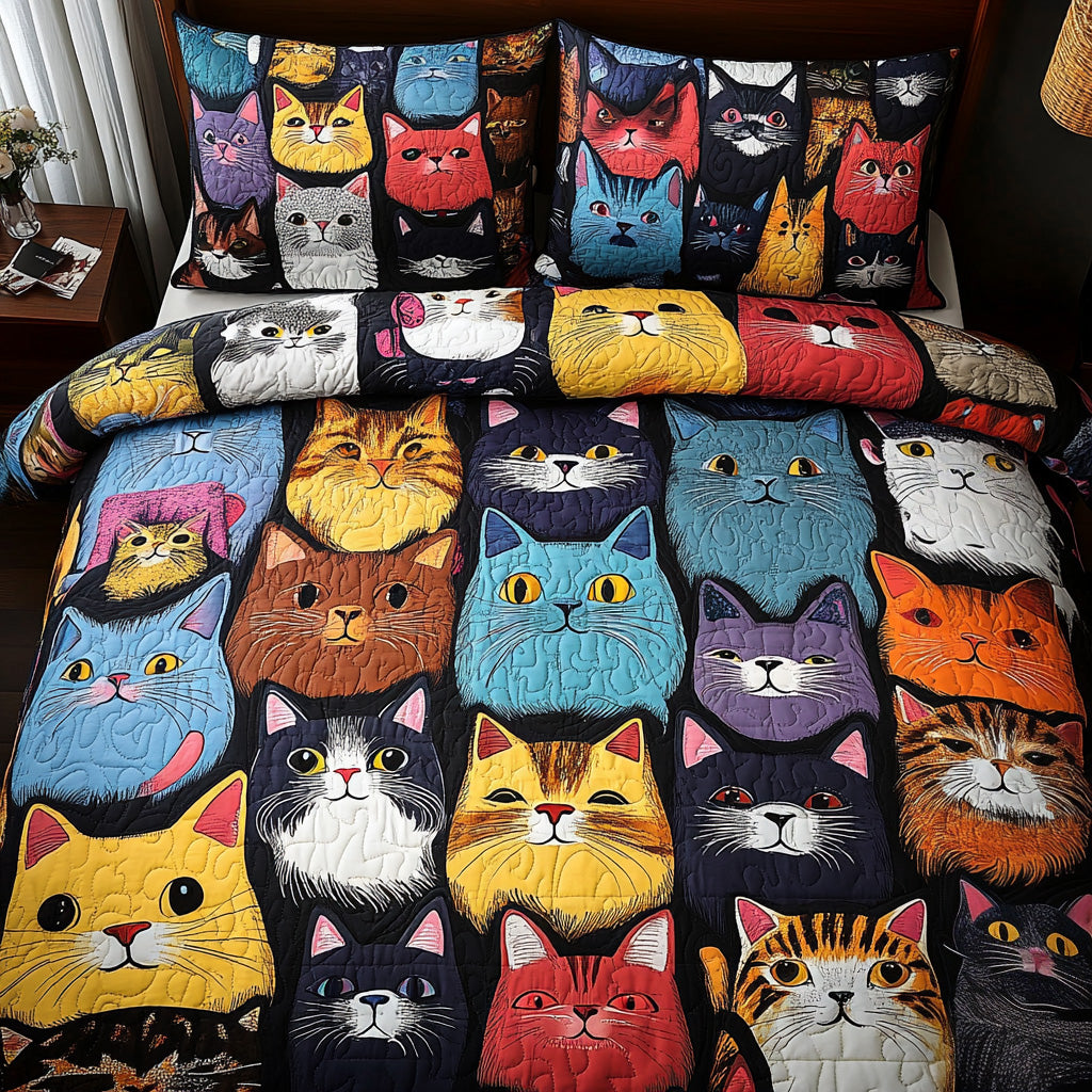 Meow Moments 3-Piece Quilted Bedding Set - Single (59" x 70")