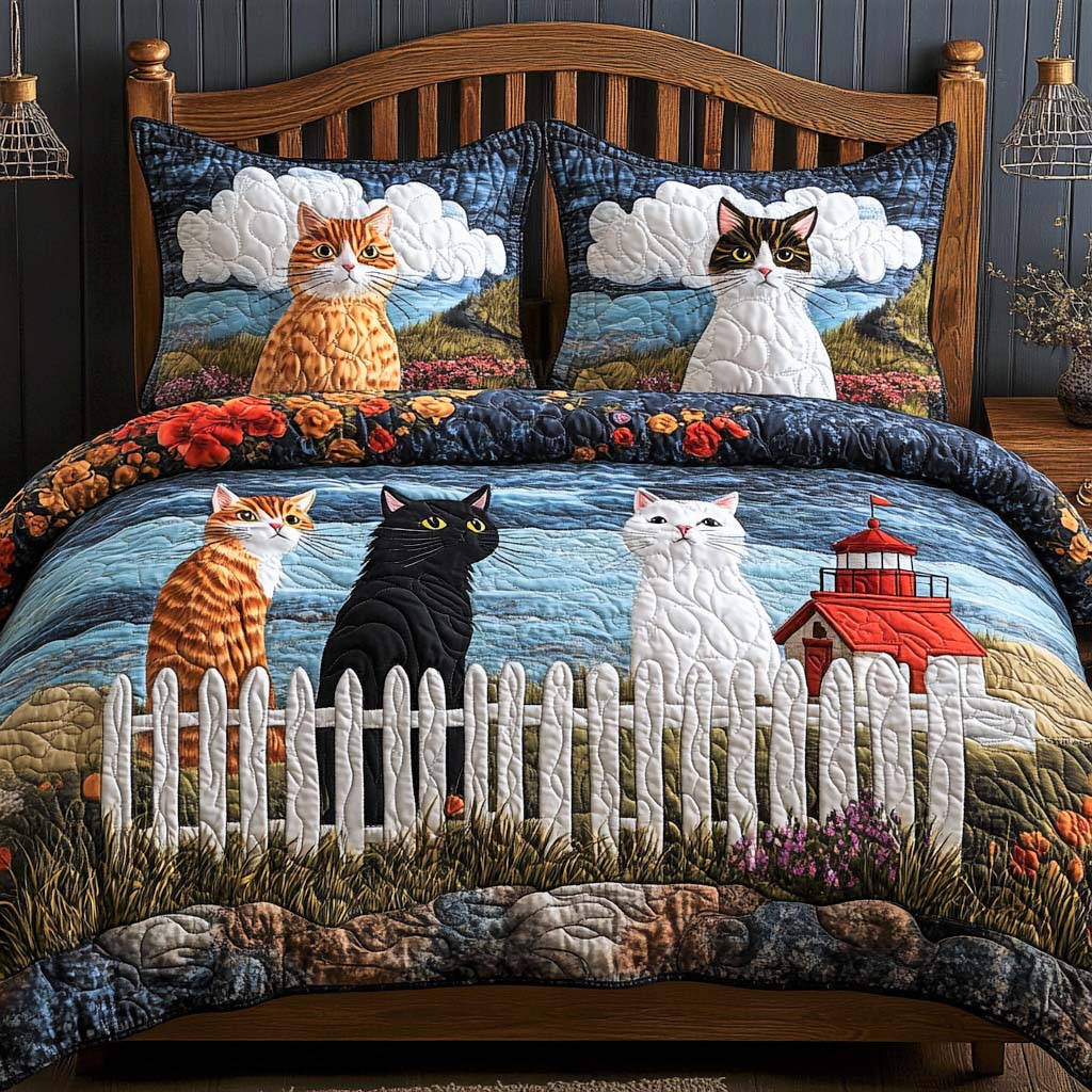 Meow Team Retreat 3-Piece Quilted Bedding Set - Single (59" x 70")