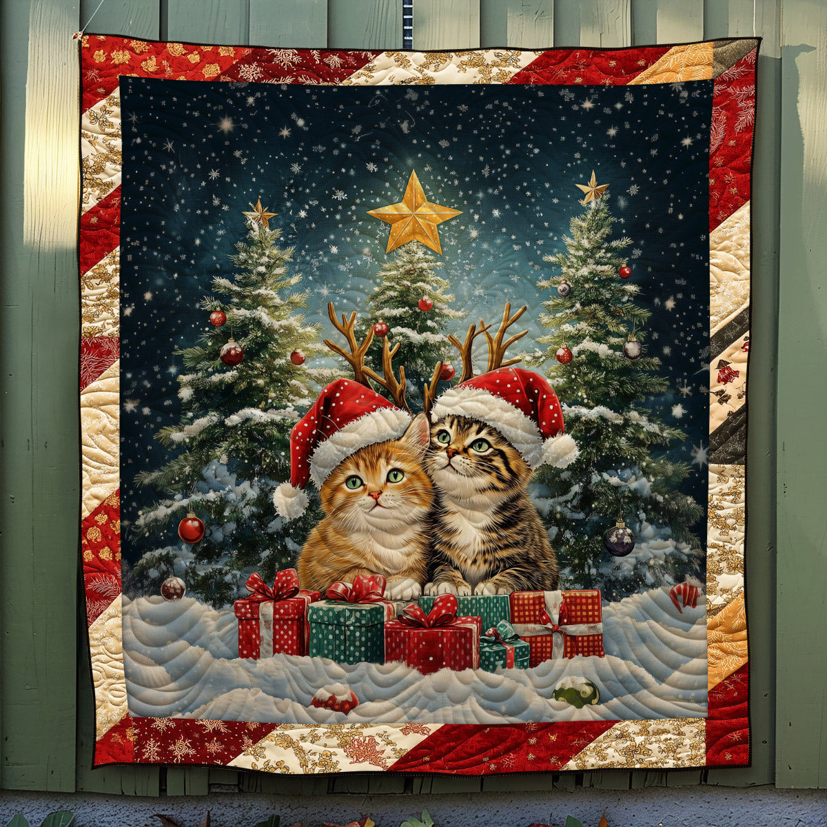 Meowy Festive Quilted Blanket - Throw (55" x 60")