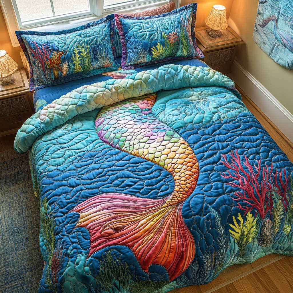 Mermaid Hideaway Quilted Bedding Set - Single (59" x 70")