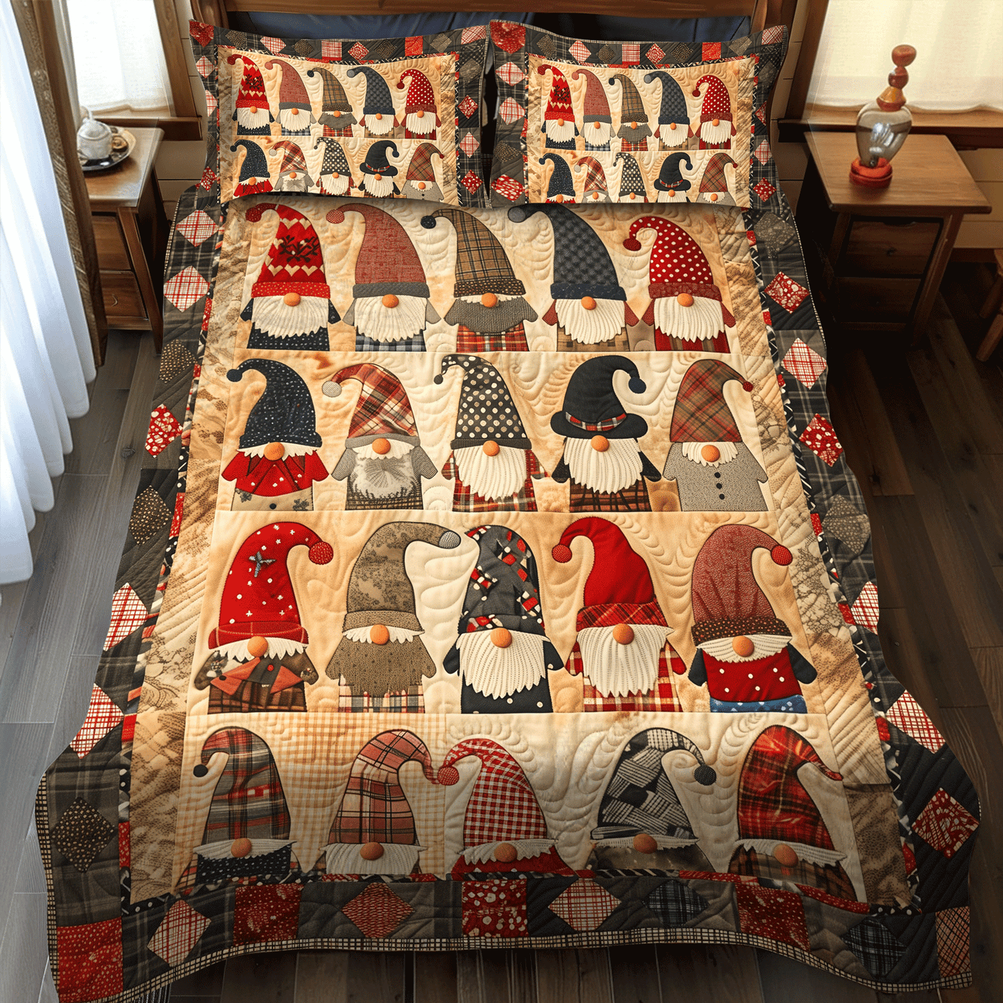 Merry Gnome 3-Piece Quilted Bedding Set - Single (59" x 70")