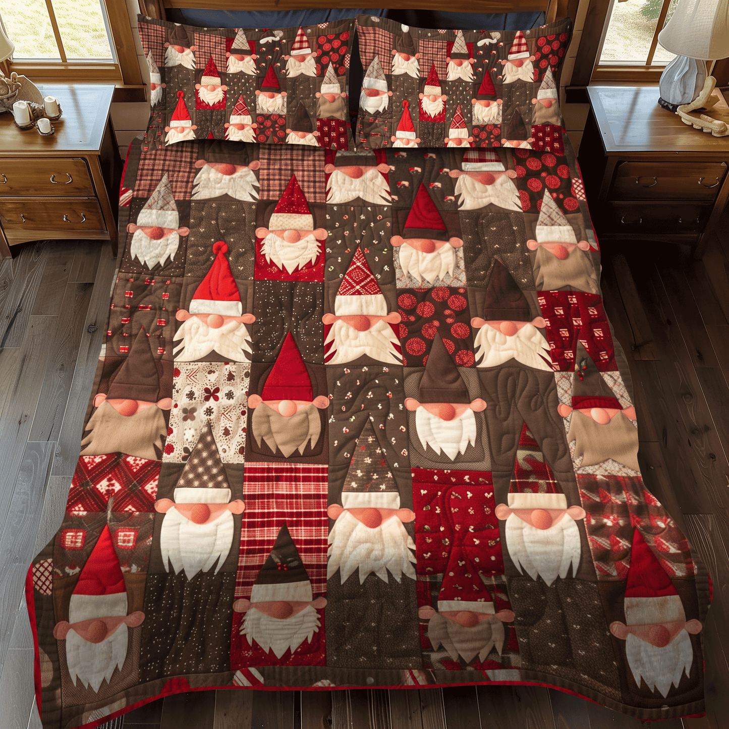 Merry Gnome Gatherings 3-Piece Quilted Bedding Set - Single (59" x 70")