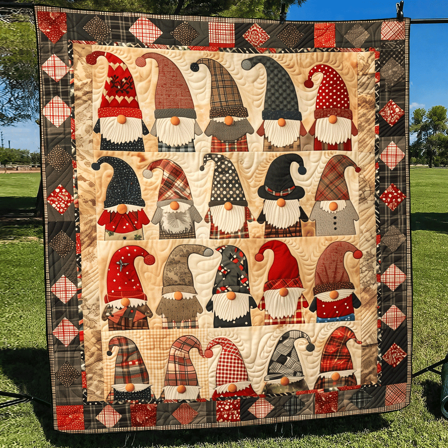 Merry Gnome Quilted Blanket - Throw (55" x 60")