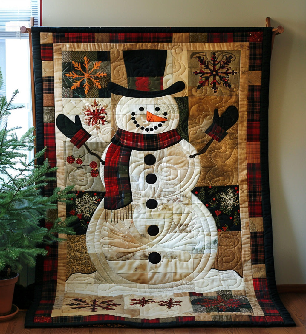 Merry Snowman Quilted Blanket - Throw (55" x 60")