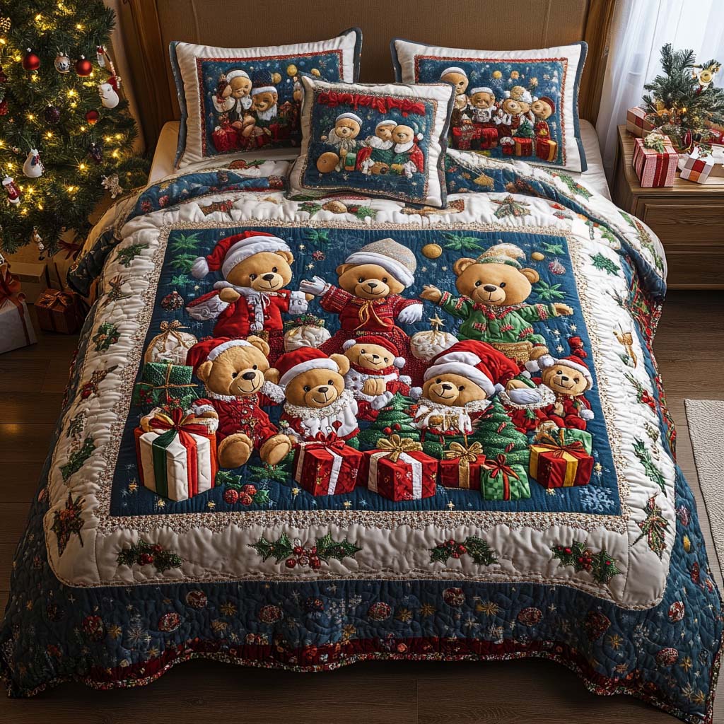 Merry Bears 3-Piece Quilted Bedding Set - Single (59" x 70")
