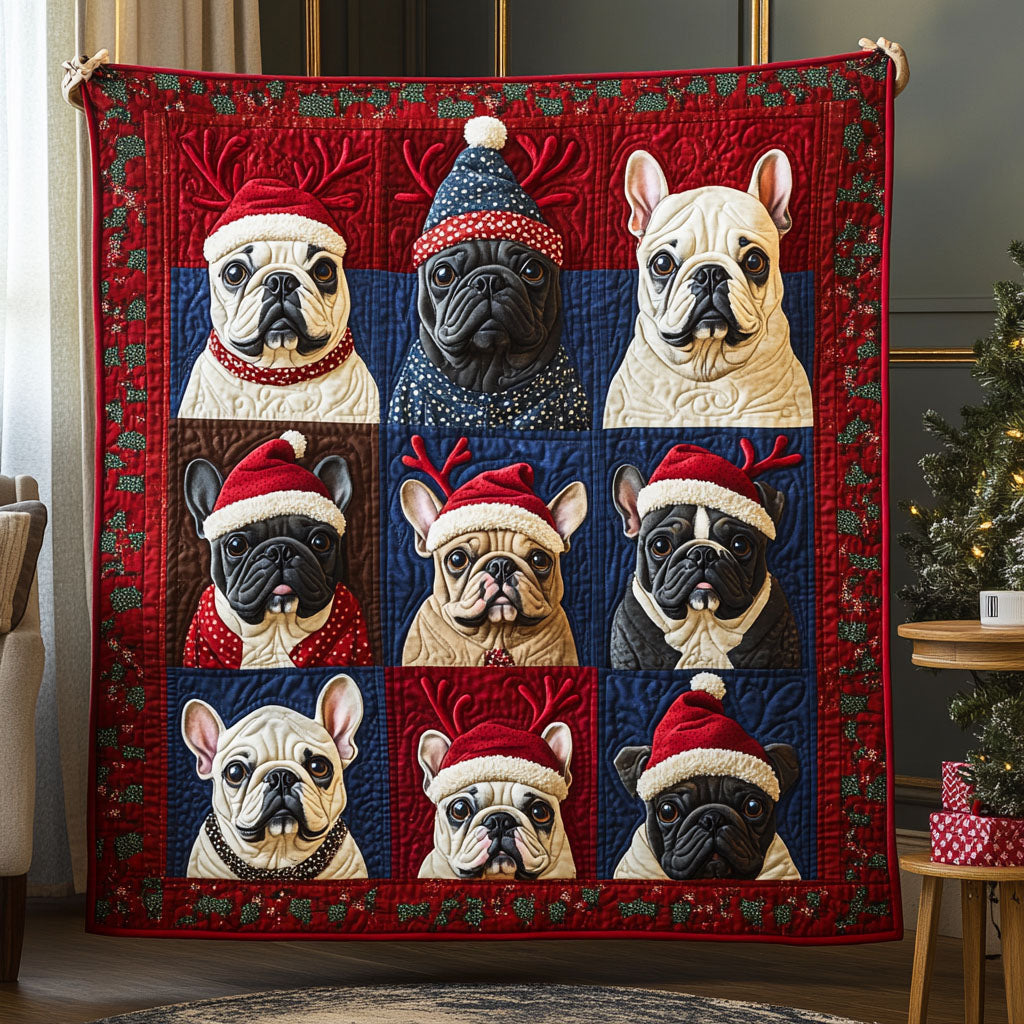 Merry Bulldog Magic Quilted Blanket - Throw (55" x 60")