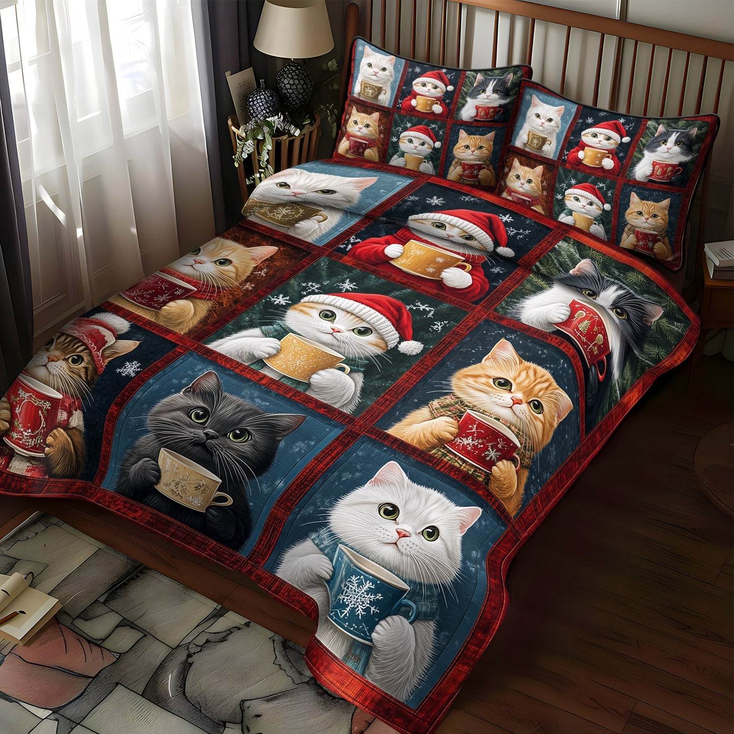 Merry Catmas 3-Piece Quilted Bedding Set - Single (59" x 70")