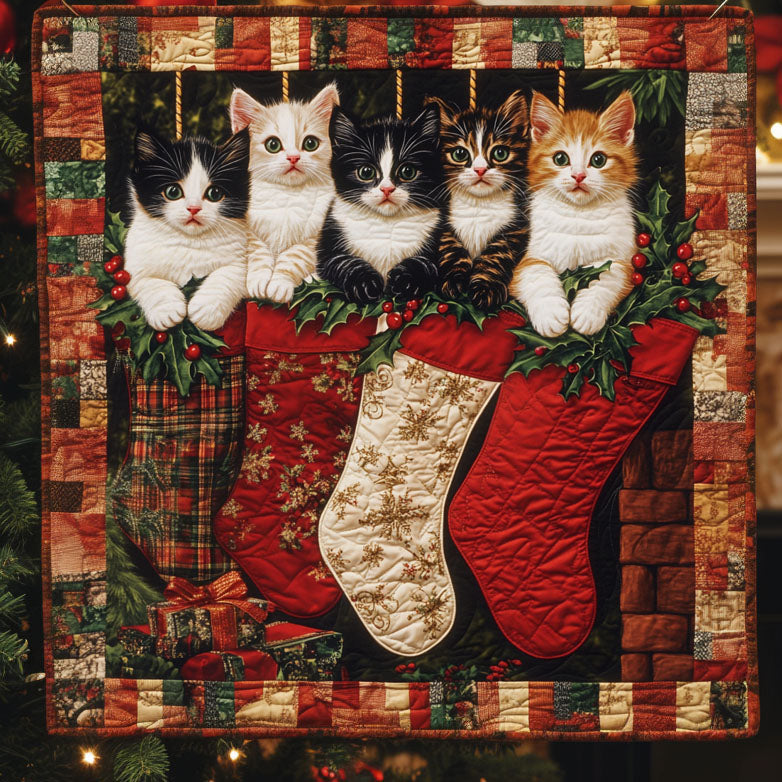 Merry Catmas Quilted Blanket - Throw (55" x 60")