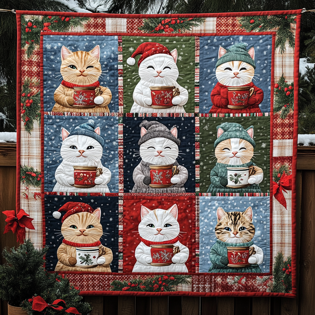 Merry Catmas Quilted Blanket - Throw (55" x 60")