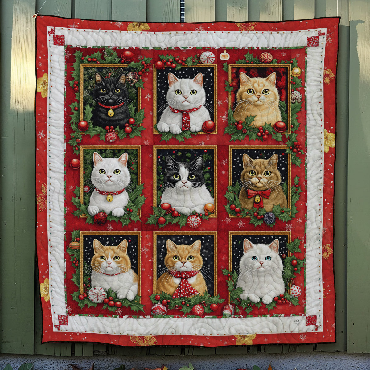 Merry Catmas Quilted Blanket - Throw (55" x 60")