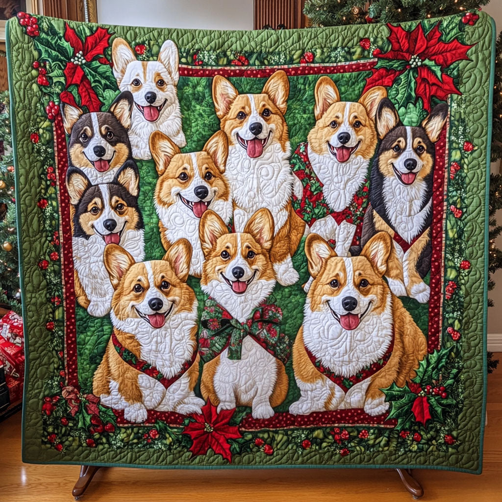 Merry Corgi Gathering Quilted Blanket - Throw (55" x 60")