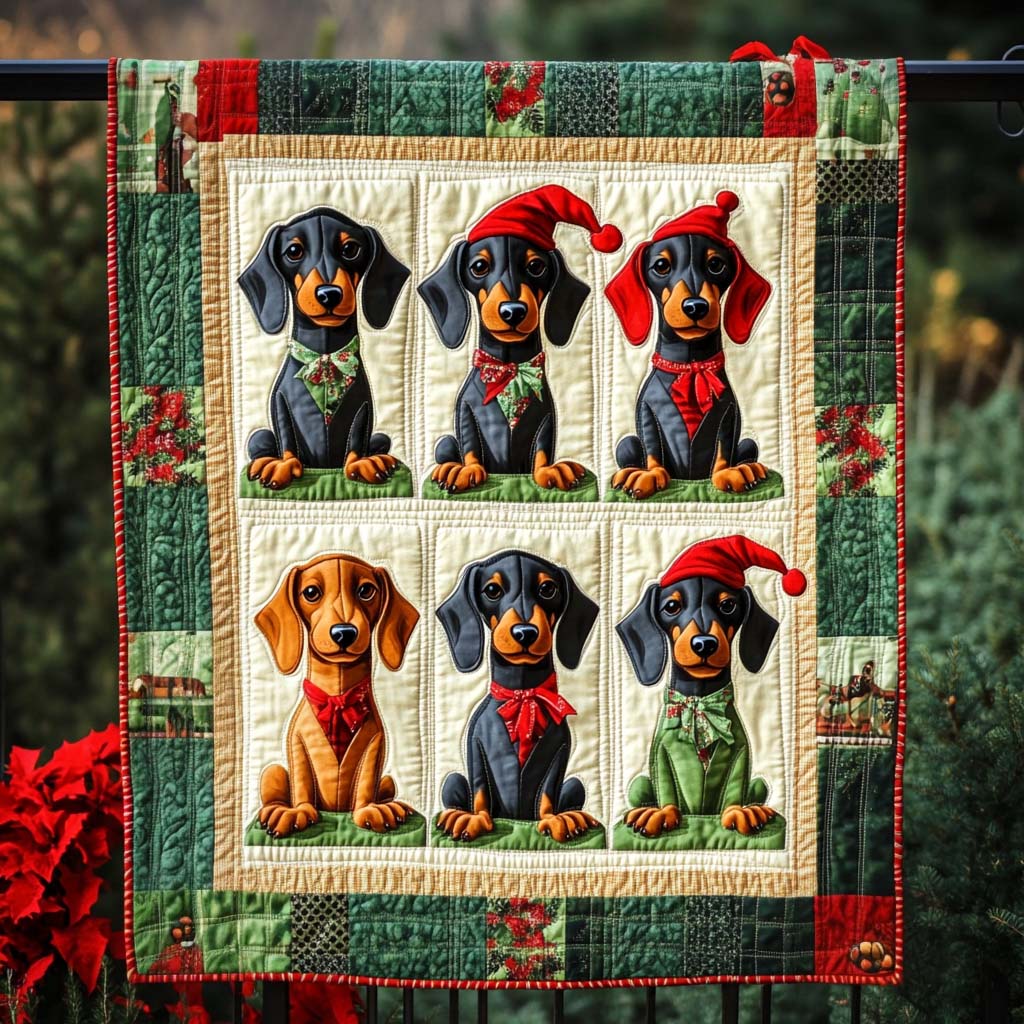 Merry Doxie Quilted Blanket - Throw (55" x 60")
