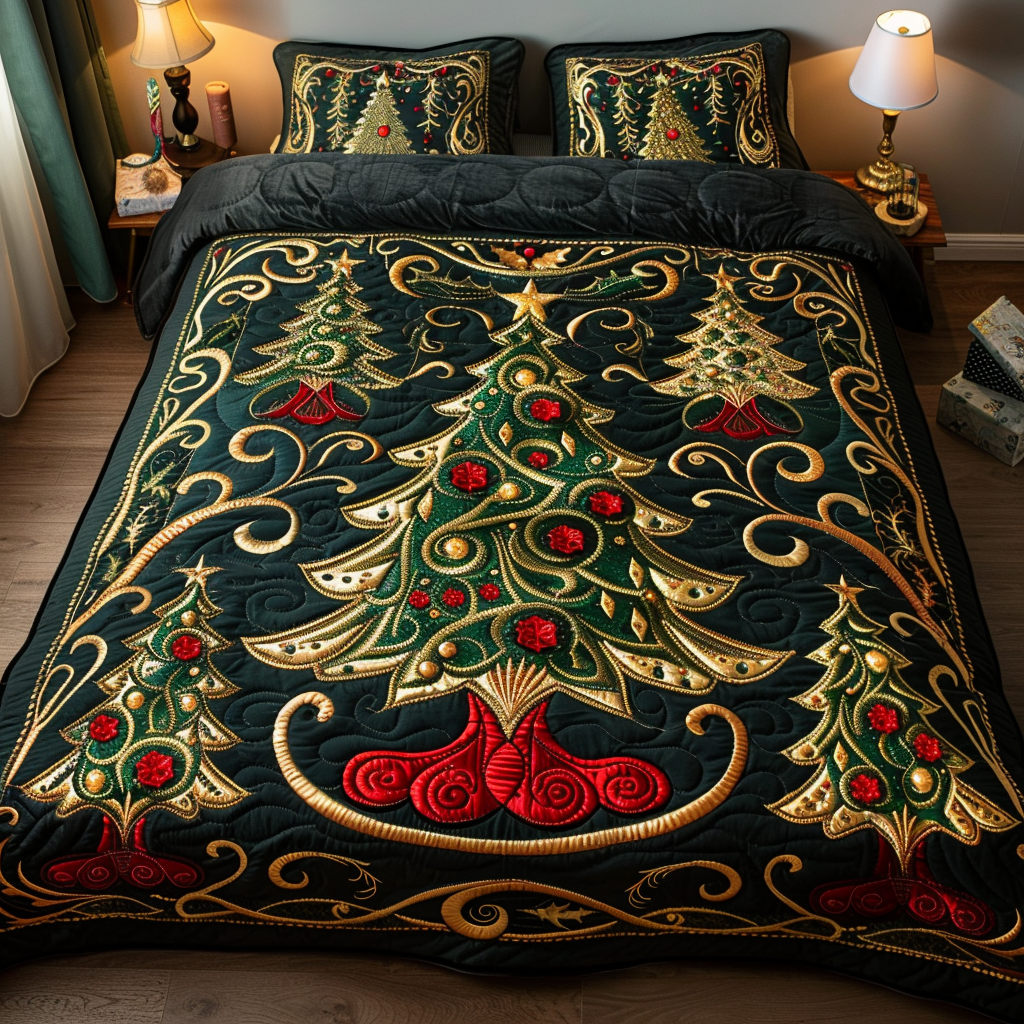 Merry Evergreen Glow Quilted Bedding Set - Single (59" x 70")