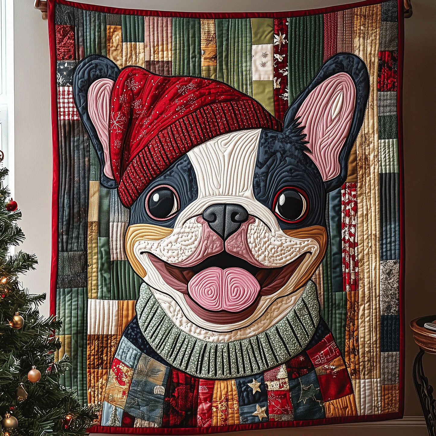 Merry Frenchie Vibes Quilted Blanket - Throw (55" x 60")