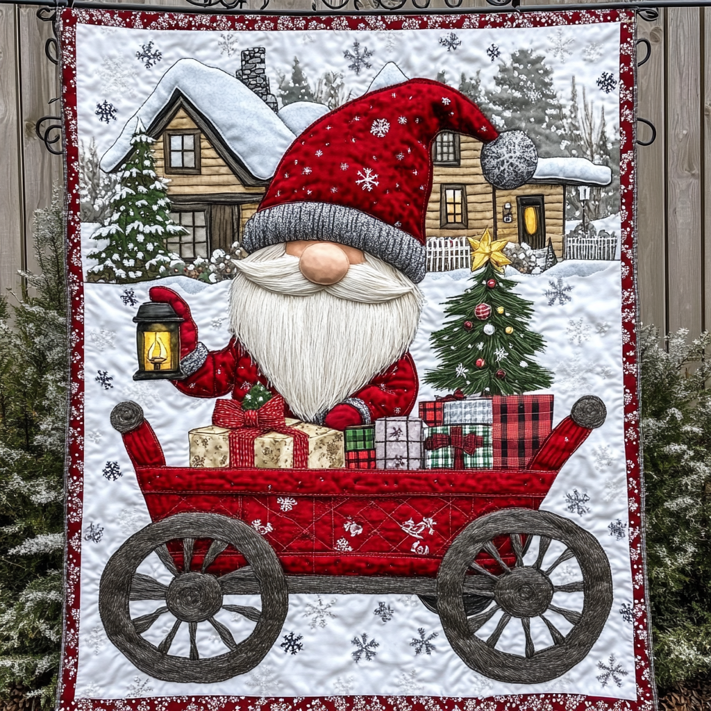 Merry Gnome Tidings Quilted Blanket - Throw (55" x 60")