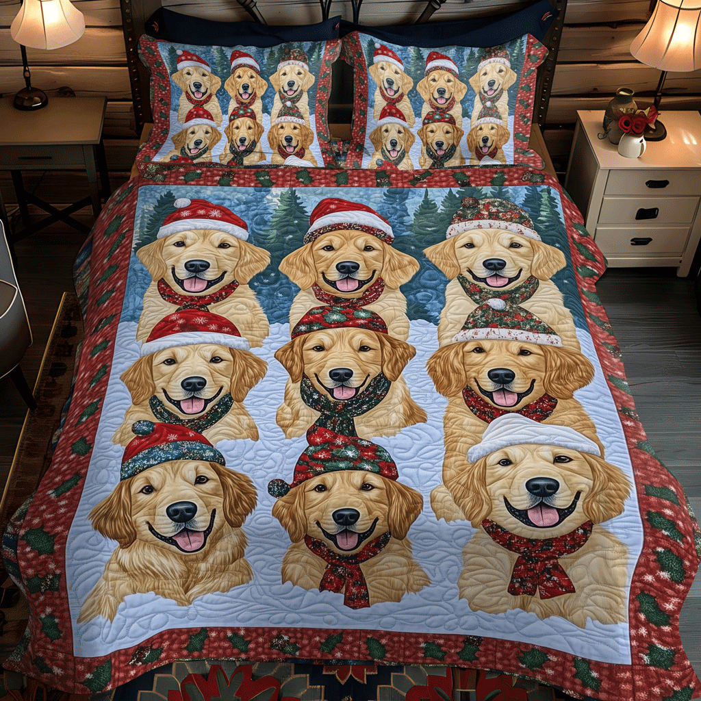 Merry Golden Smiles 3-Piece Quilted Bedding Set - Single (59" x 70")