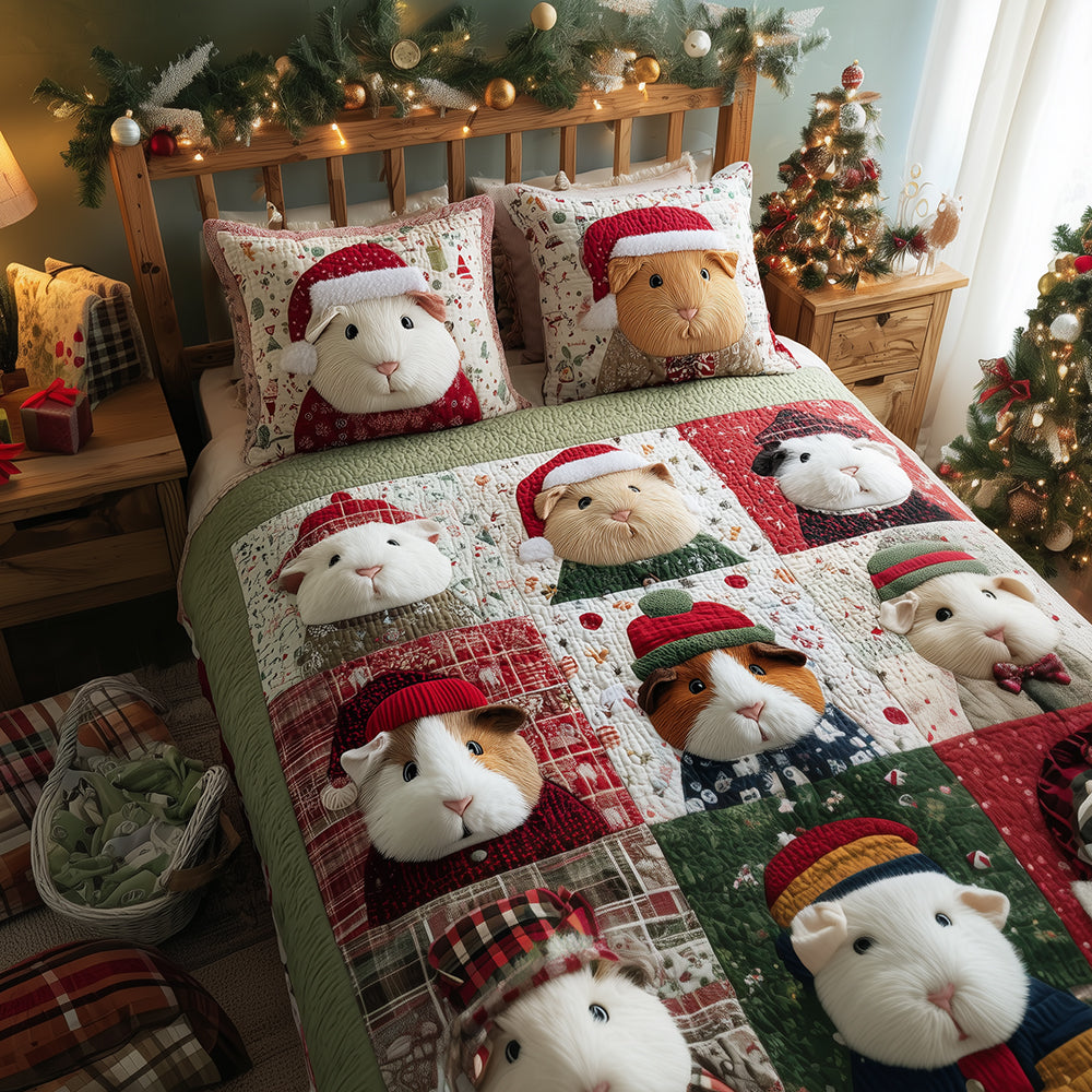 Merry Guinea Pig 3-Piece Quilted Bedding Set - Single (59" x 70")