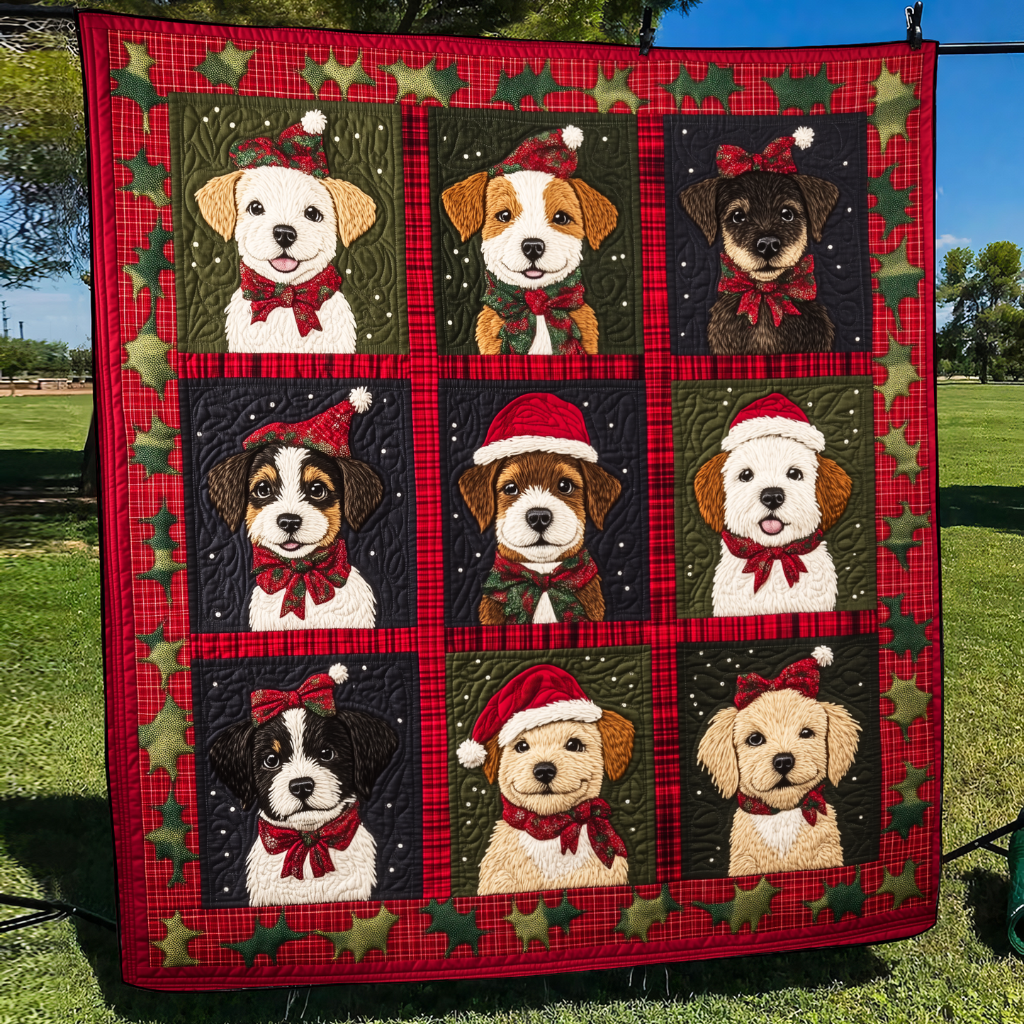 Merry Puppy Christmas Quilted Blanket - Throw (55" x 60")