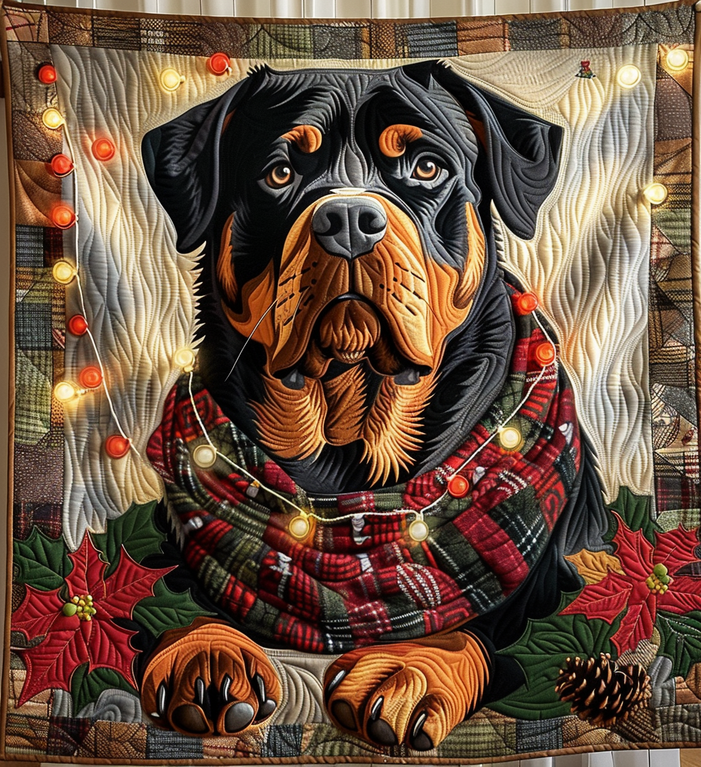 Merry Rottie Quilted Blanket - Throw (55" x 60")