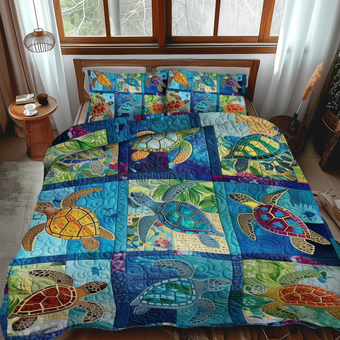 Mesmerizing Turtles 3-Piece Quilted Bedding Set - Single (59" x 70")