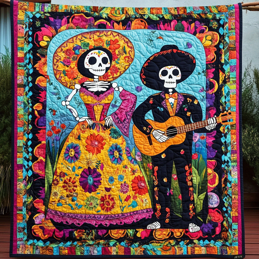 Mexican Day Of The Dead Quilted Blanket - Throw (55" x 60")