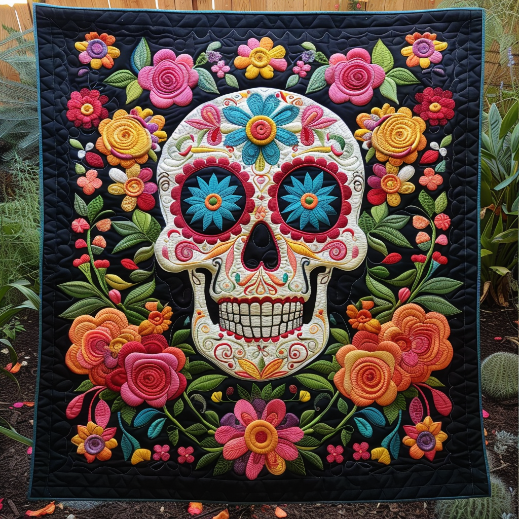 Mexican Calavera Quilted Blanket - Throw (55" x 60")