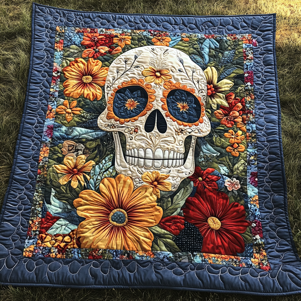 Mexican Skull Art Quilted Blanket - Throw (55" x 60")