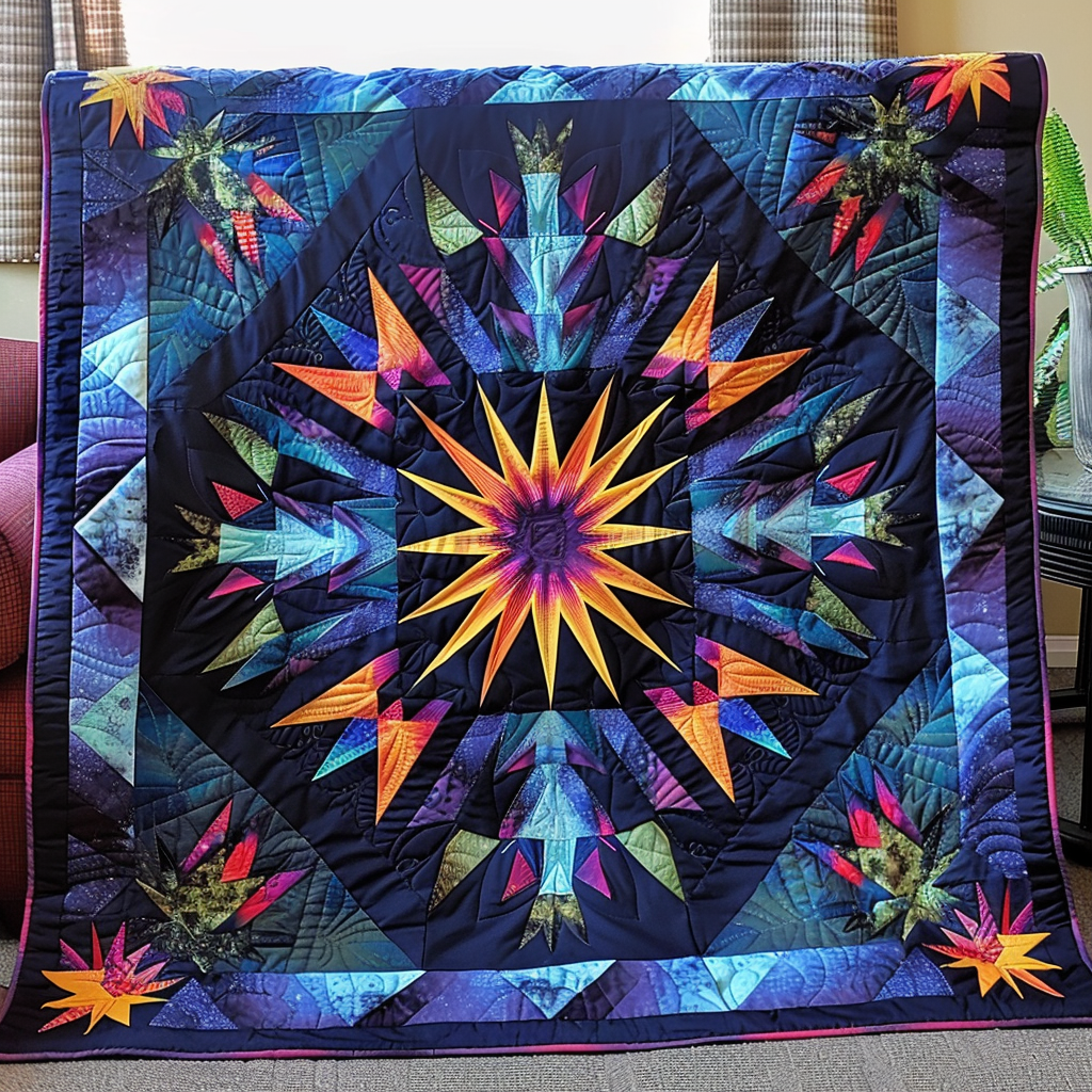 Midnight Feather Quilted Blanket - Throw (55" x 60")