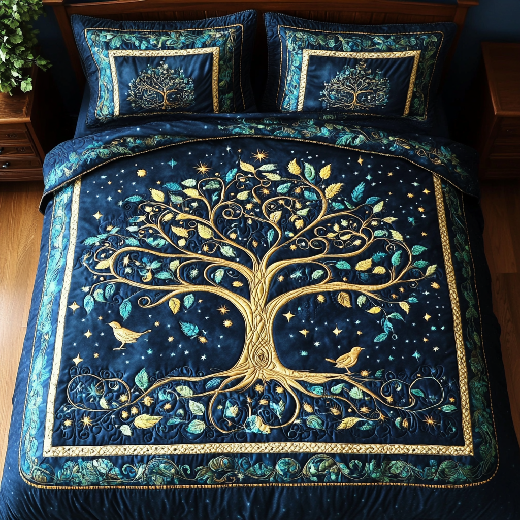Midnight Garden Harmony 3-Piece Quilted Bedding Set - Single (59" x 70")