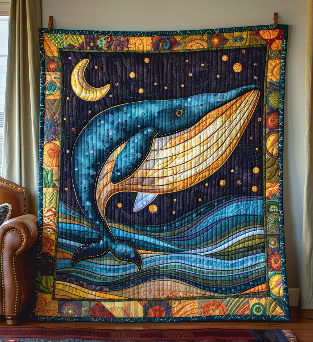 Midnight Whales Quilted Blanket - Throw (55" x 60")