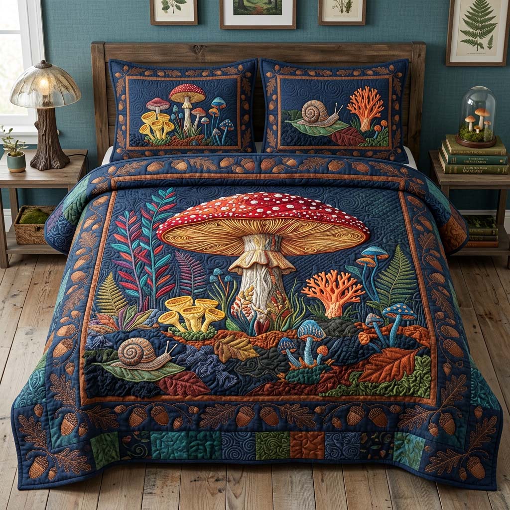 Midnight Amanita Garden 3-Piece Quilted Bedding Set - Single (59" x 70")