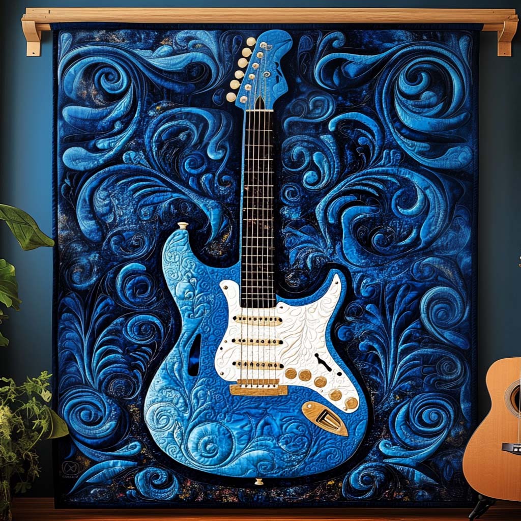 Midnight Blue Strings Quilted Blanket - Throw (55" x 60")