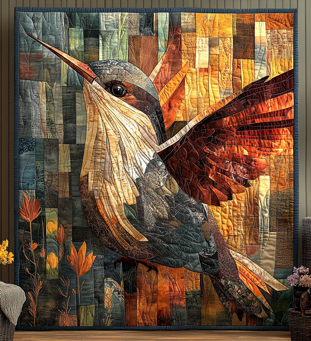 Midnight Hummingbird Quilted Blanket - Throw (55" x 60")