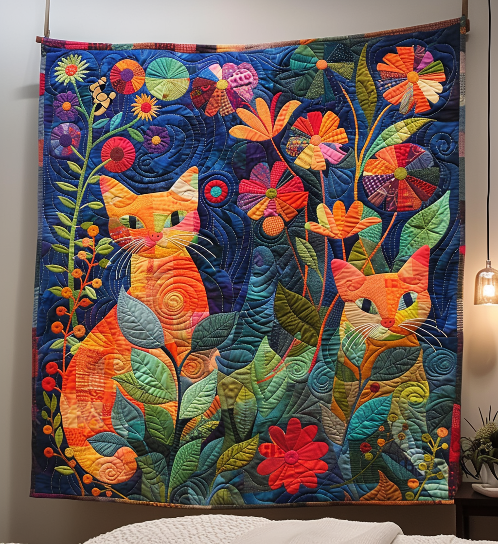 Midnight Meows Quilted Blanket - Throw (55" x 60")