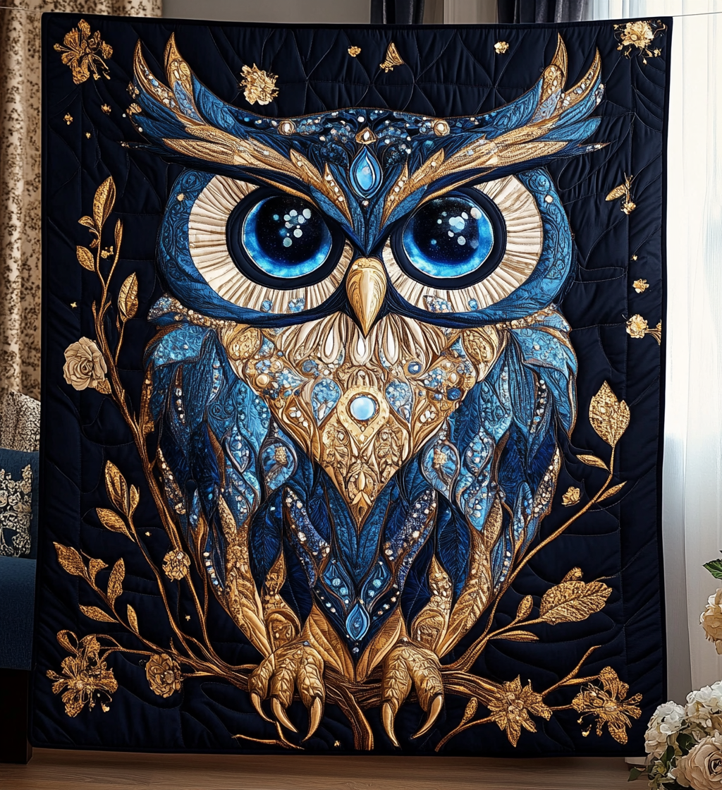 Midnight Owl Watch Quilted Blanket - Throw (55" x 60")
