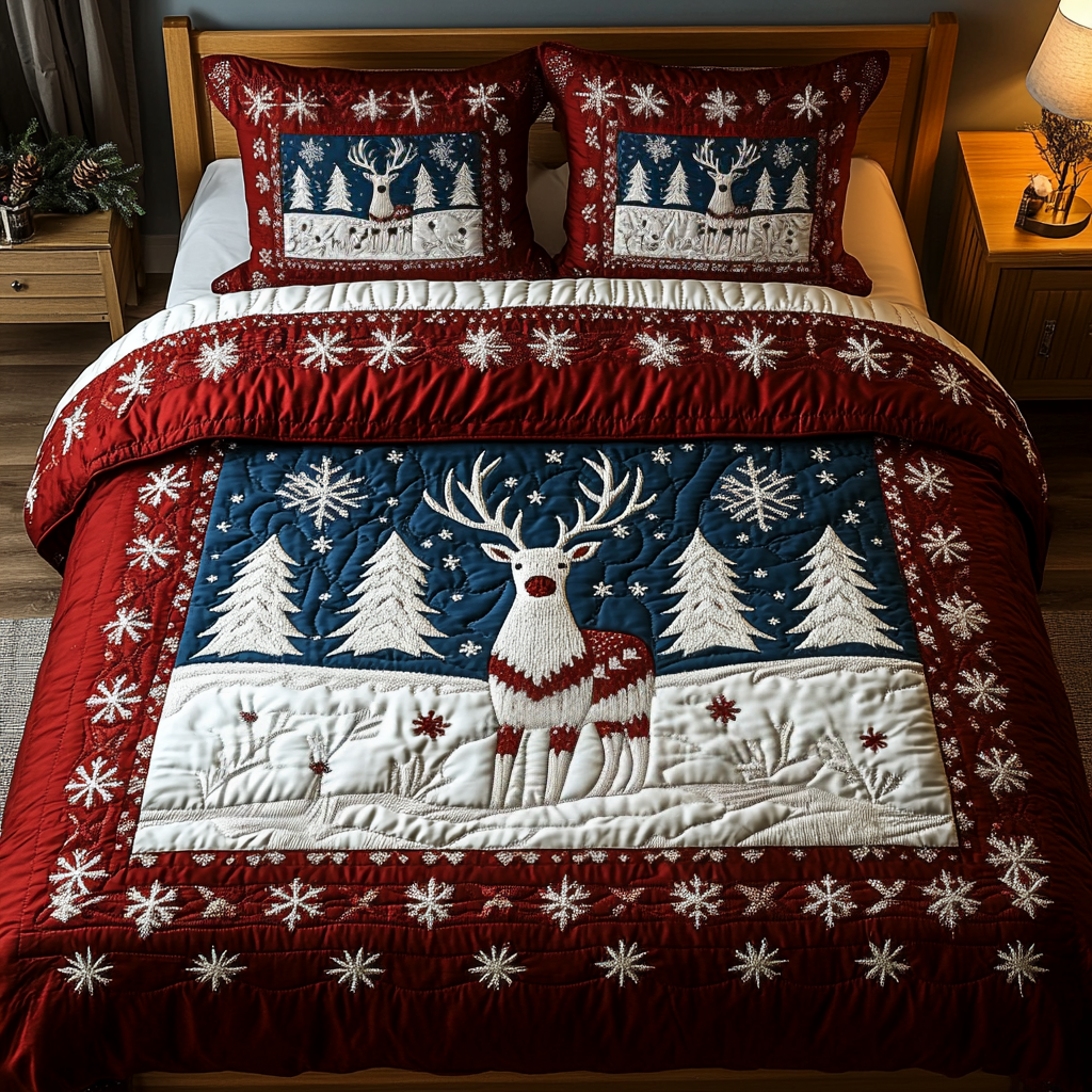 Midnight Stag 3-Piece Quilted Bedding Set - Single (59" x 70")