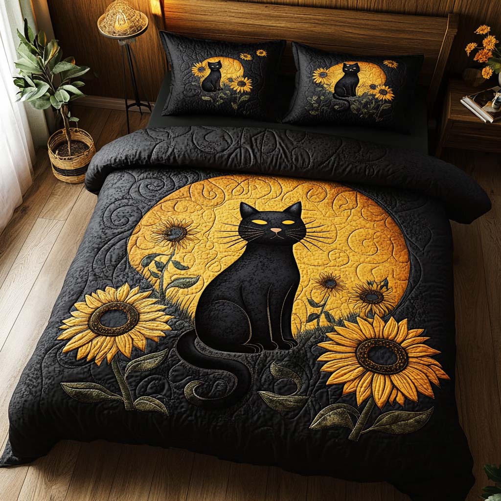 Midnight Sunflower 3-Piece Quilted Bedding Set - Single (59" x 70")