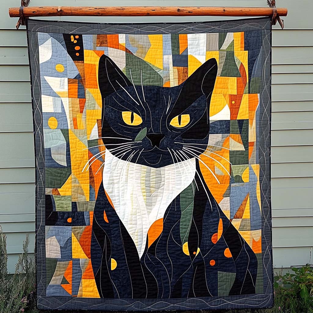 Midnight Whiskers Quilted Blanket - Throw (55" x 60")