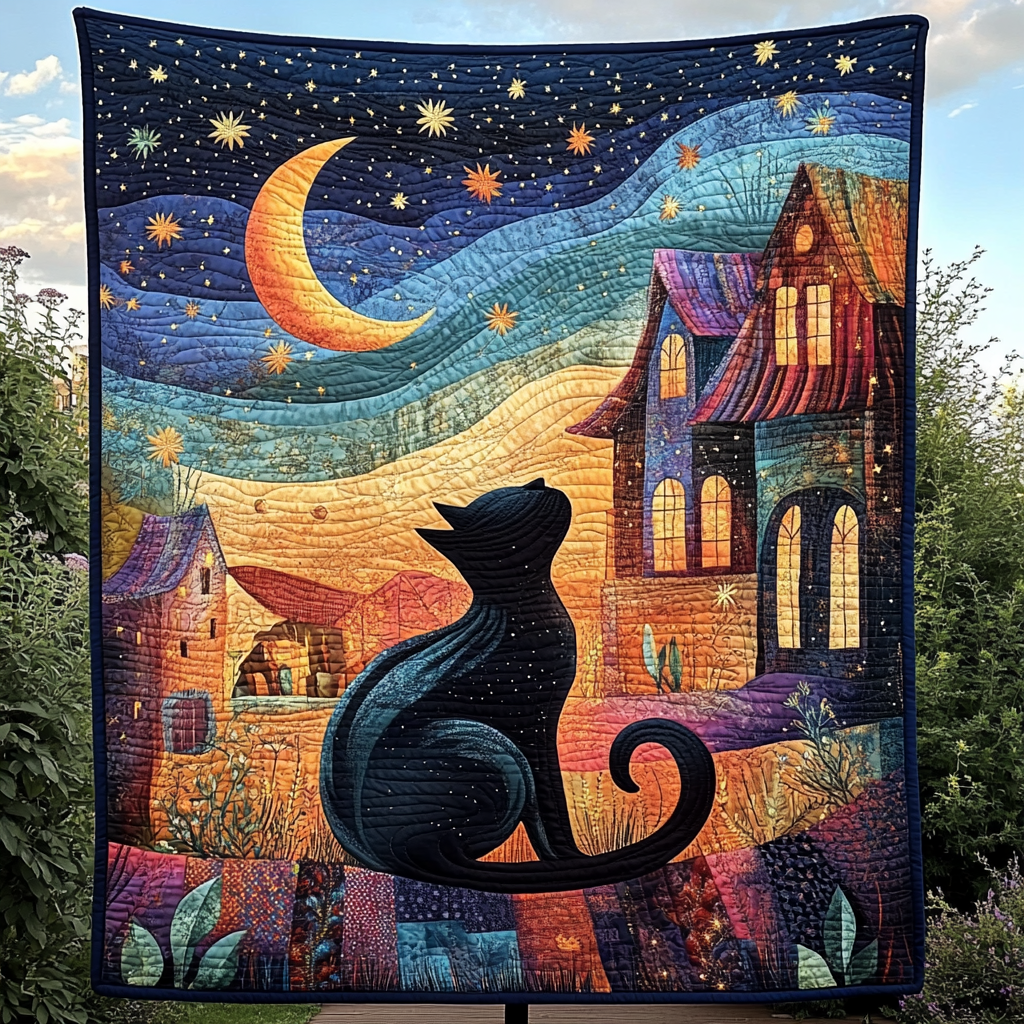 Midnight Whiskers Quilted Blanket - Throw (55" x 60")