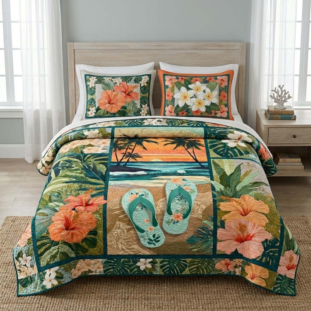 Mint Wave 3-Piece Quilted Bedding Set - Single (59" x 70")